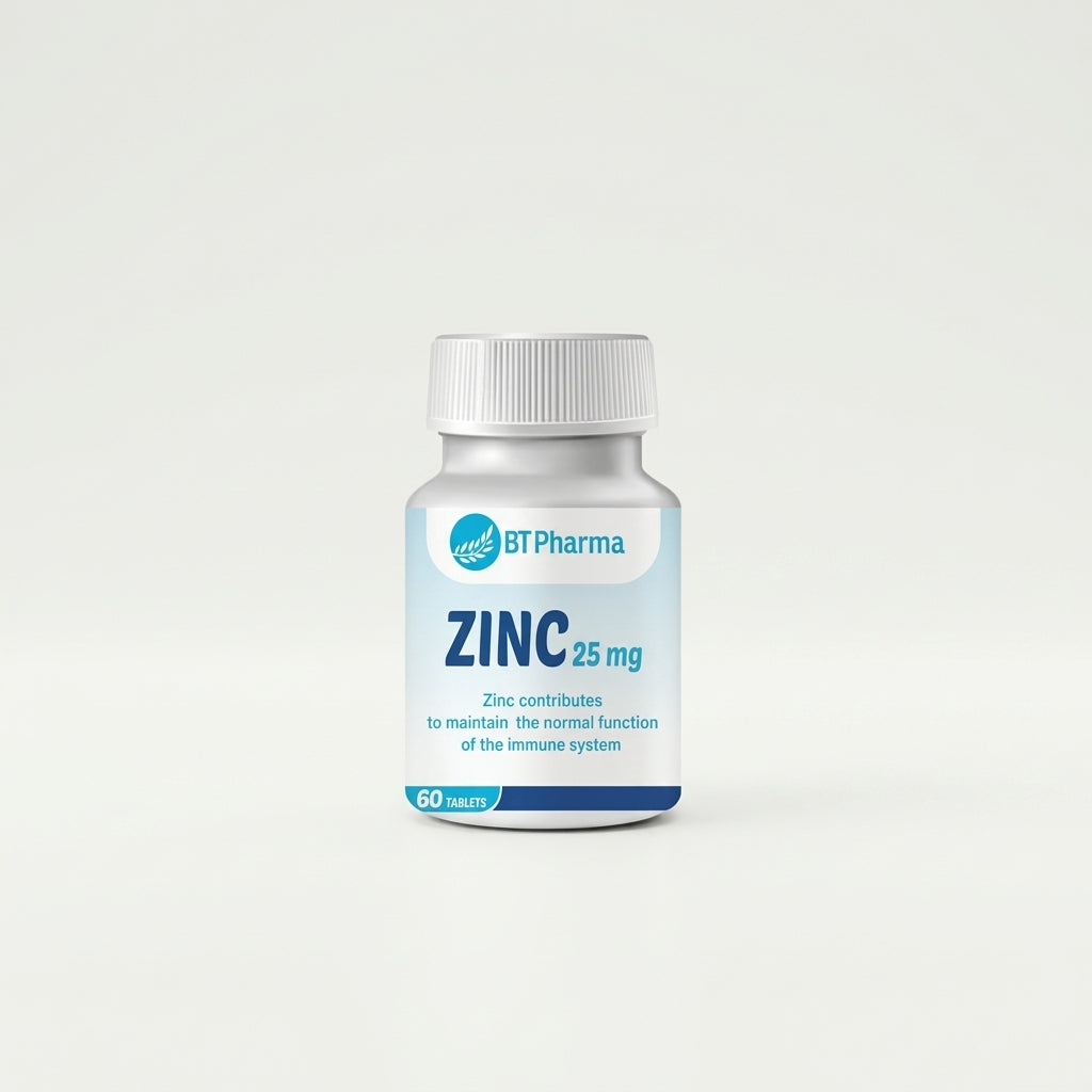 BT Pharma - حبوب زنك 25 ملغ لتعزيز المناعة وصحة الشعر والبشرة (60 قرص)