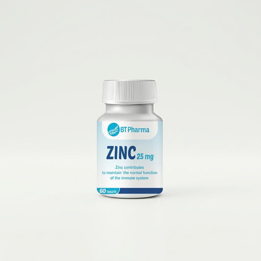 BT Pharma - حبوب زنك 25 ملغ لتعزيز المناعة وصحة الشعر والبشرة (60 قرص)